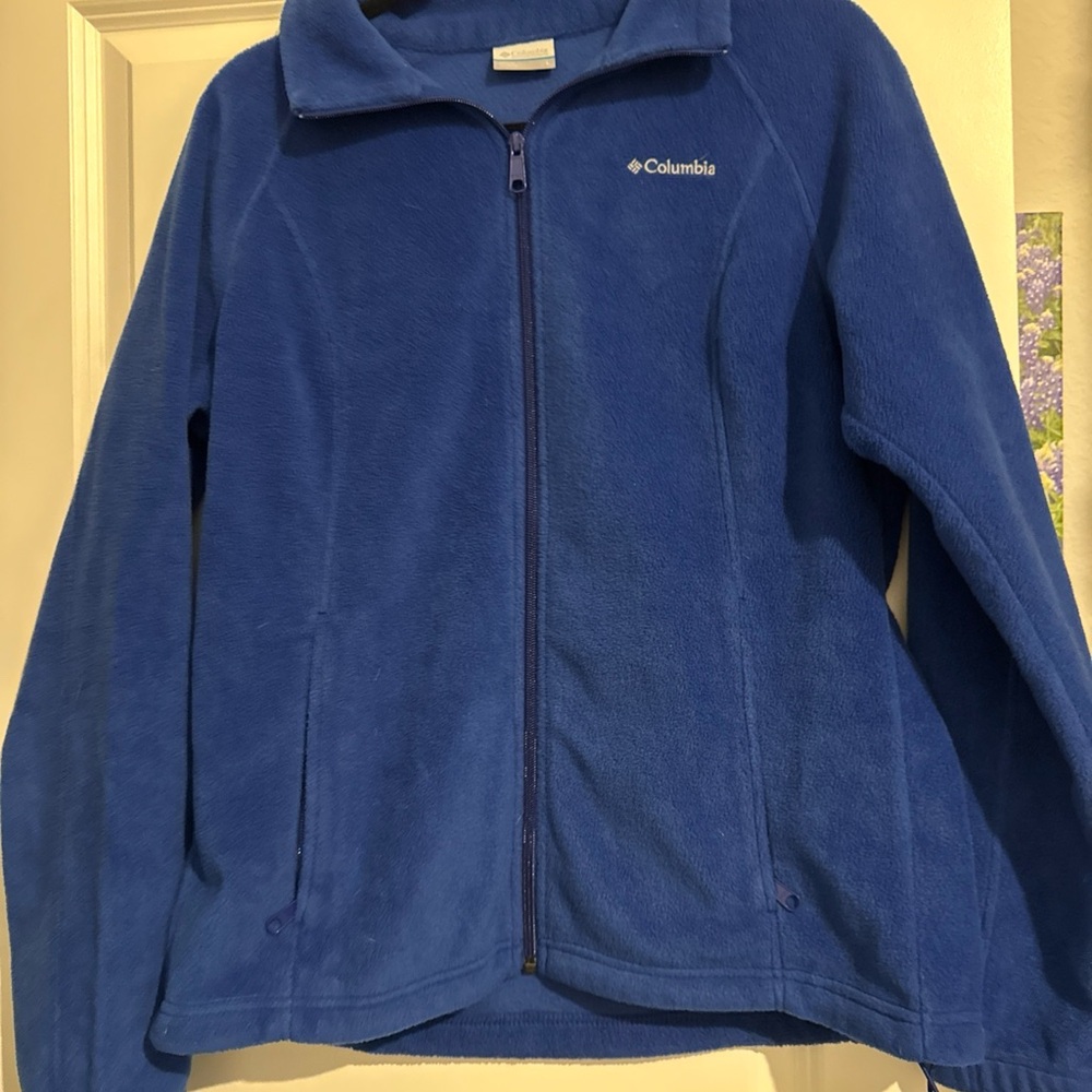 Columbia Sz L Royal Blue Fleece Jacket Full-Zip Casual Wear in EUC